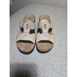 Clarks Bendables 65567 Shoes Women's Size US 7.5M Leather Slides Wedge Sandals